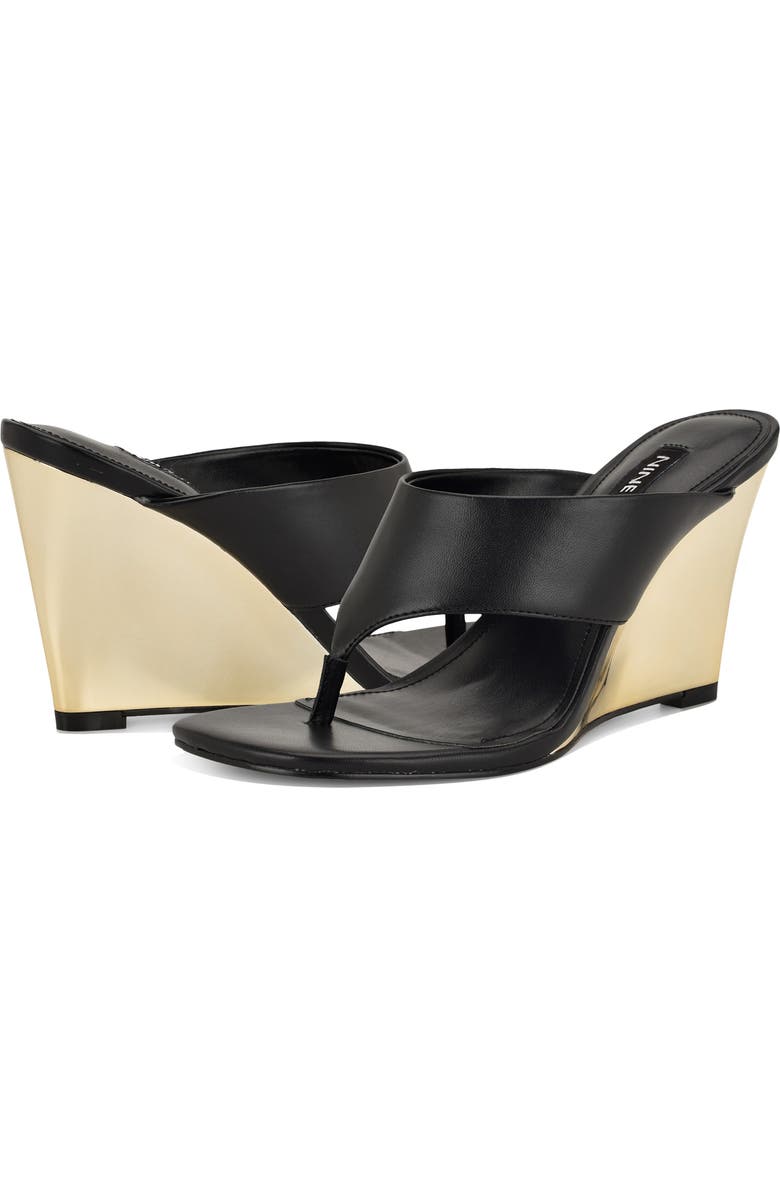 Nine West Presa Wedge Flip Flop, Alternate, color, Black/ Gold