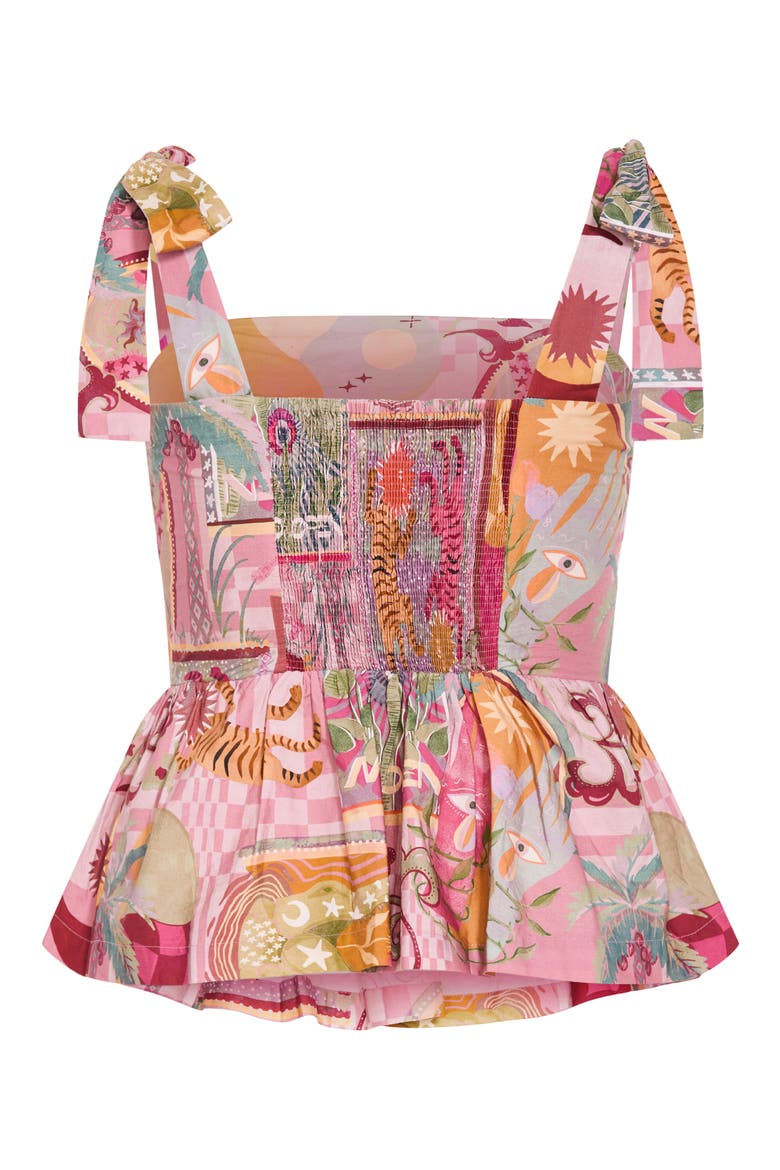 Isabel Peplum Top, Alternate, color, PINK DREAMSCAPE