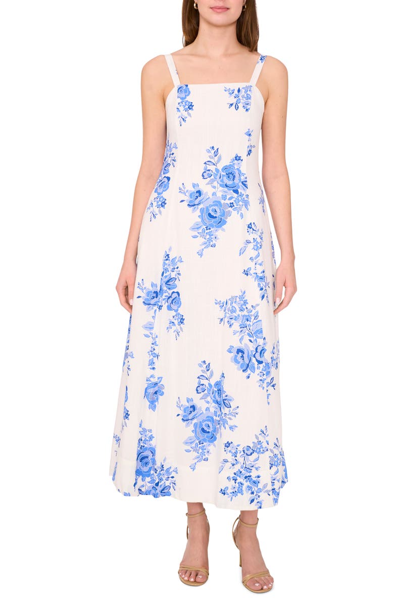 Halogen<sup>®</sup> Sleeveless Floral Print Midi Dress, Main, color, Palace Blue