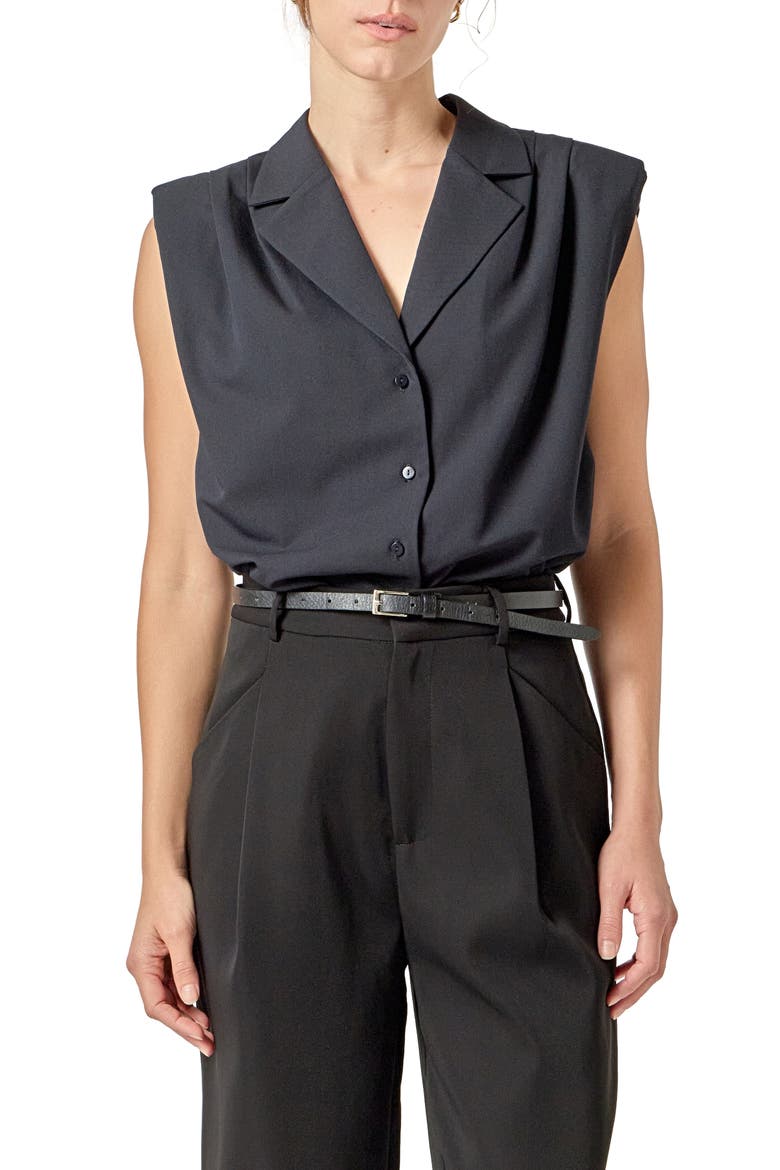 Pleated Sleeveless Shirt, Main, color, NAVY