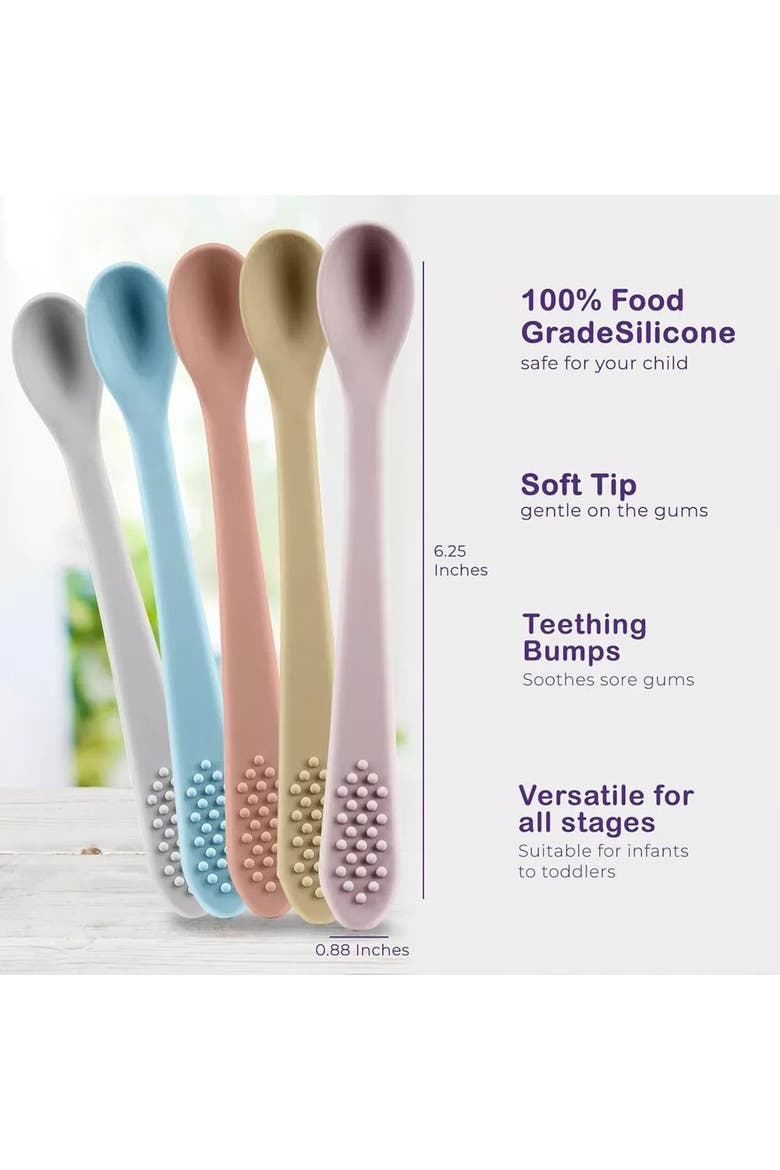 Silicone Baby Spoon Set  5 Piece, Alternate, color, Whispering Pastels