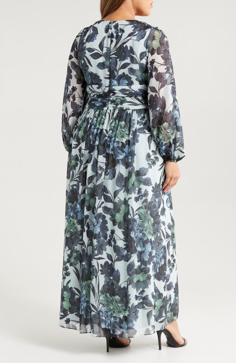 SL FASHIONS Floral Long Sleeve Chiffon Maxi Dress, Alternate, color, Black Multi