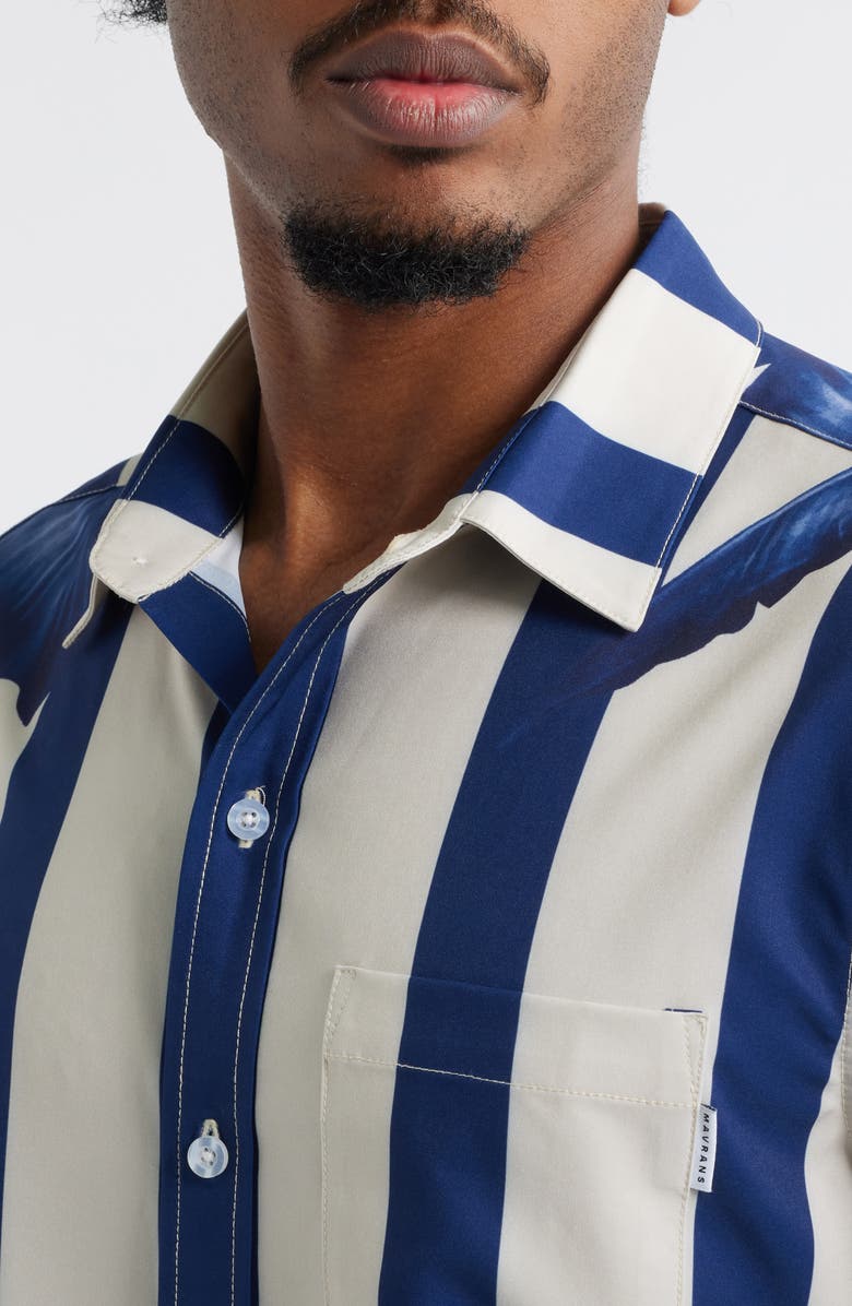 MAVRANS Stripe Palm Frond Short Sleeve Performance Button-Up Shirt, Alternate, color, Blue