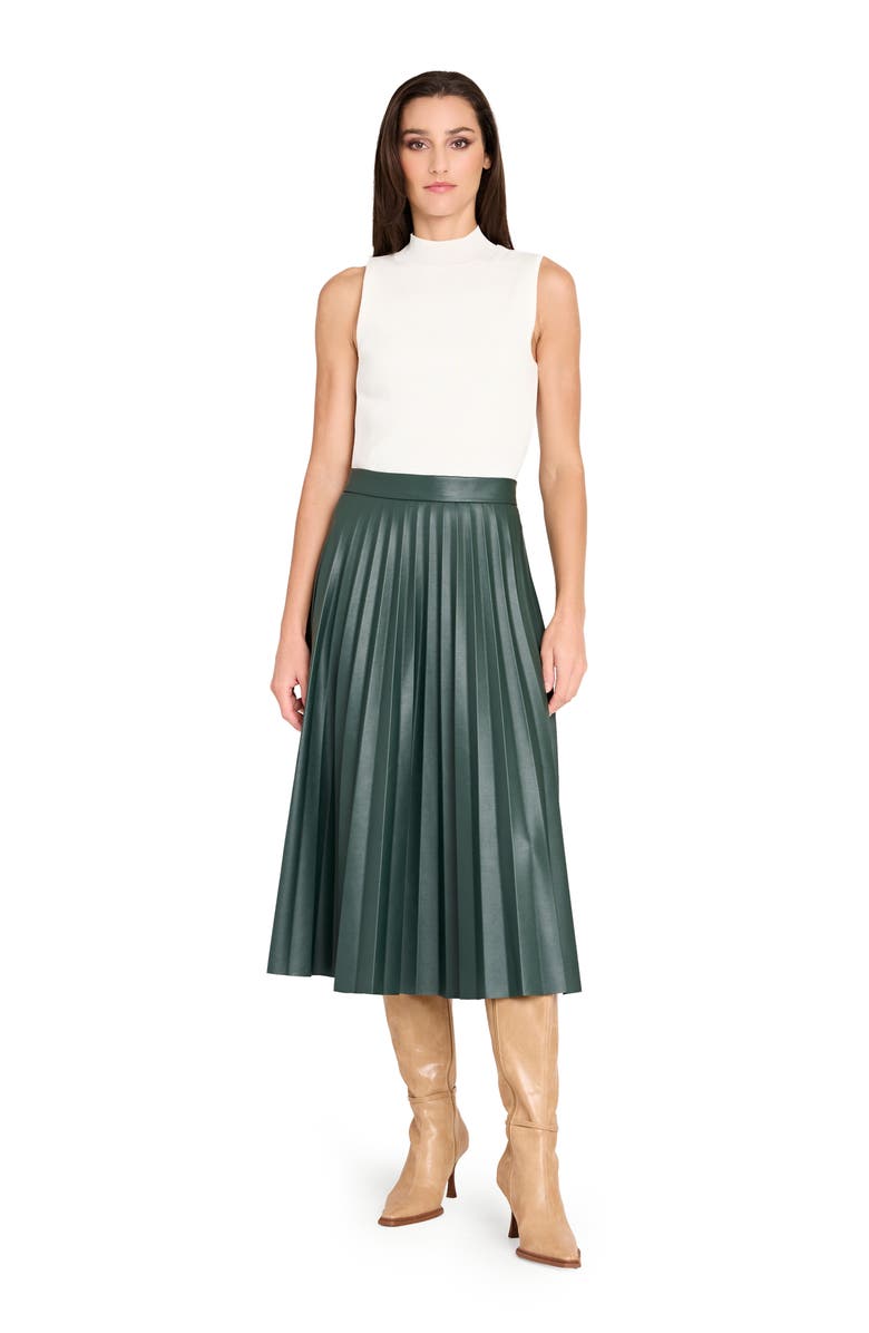Tahari ASL Pleated Faux Leather Midi Skirt, Alternate, color, 