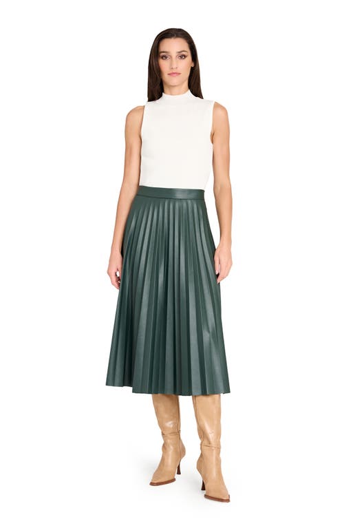 Tahari Asl Pleated Faux Leather Midi Skirt In Green