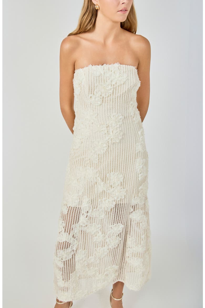 Mesh Overlay Strapless Dress, Alternate, color, CREAM