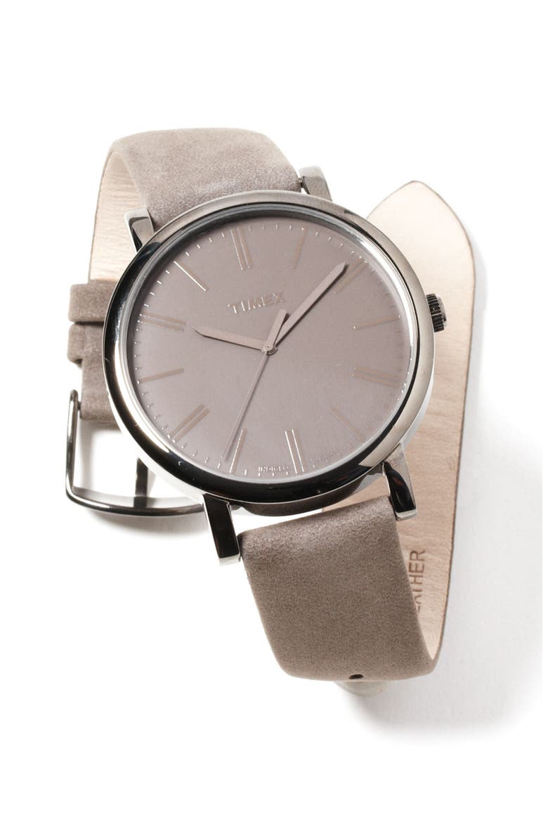 'Easy Reader' Leather Strap Watch, 42mm, Alternate, color, GUNMETAL