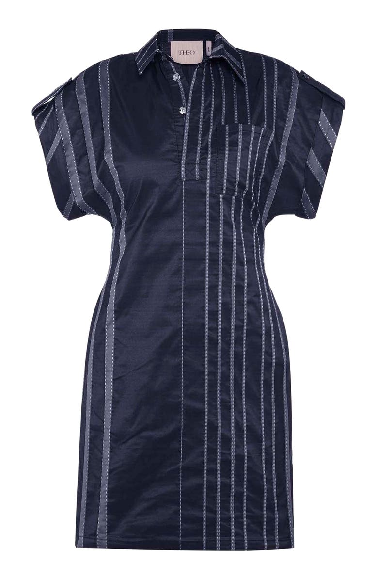 THEO The Label Theia Striped Taffeta Camp Dress, Main, color, Future Dusk