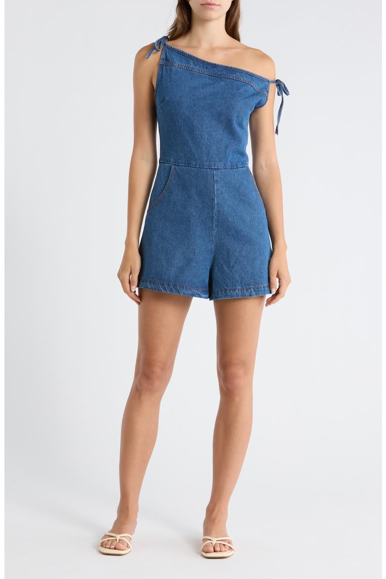 Tatum Off the Shoulder Denim Romper, Main, color, DARK DENIM