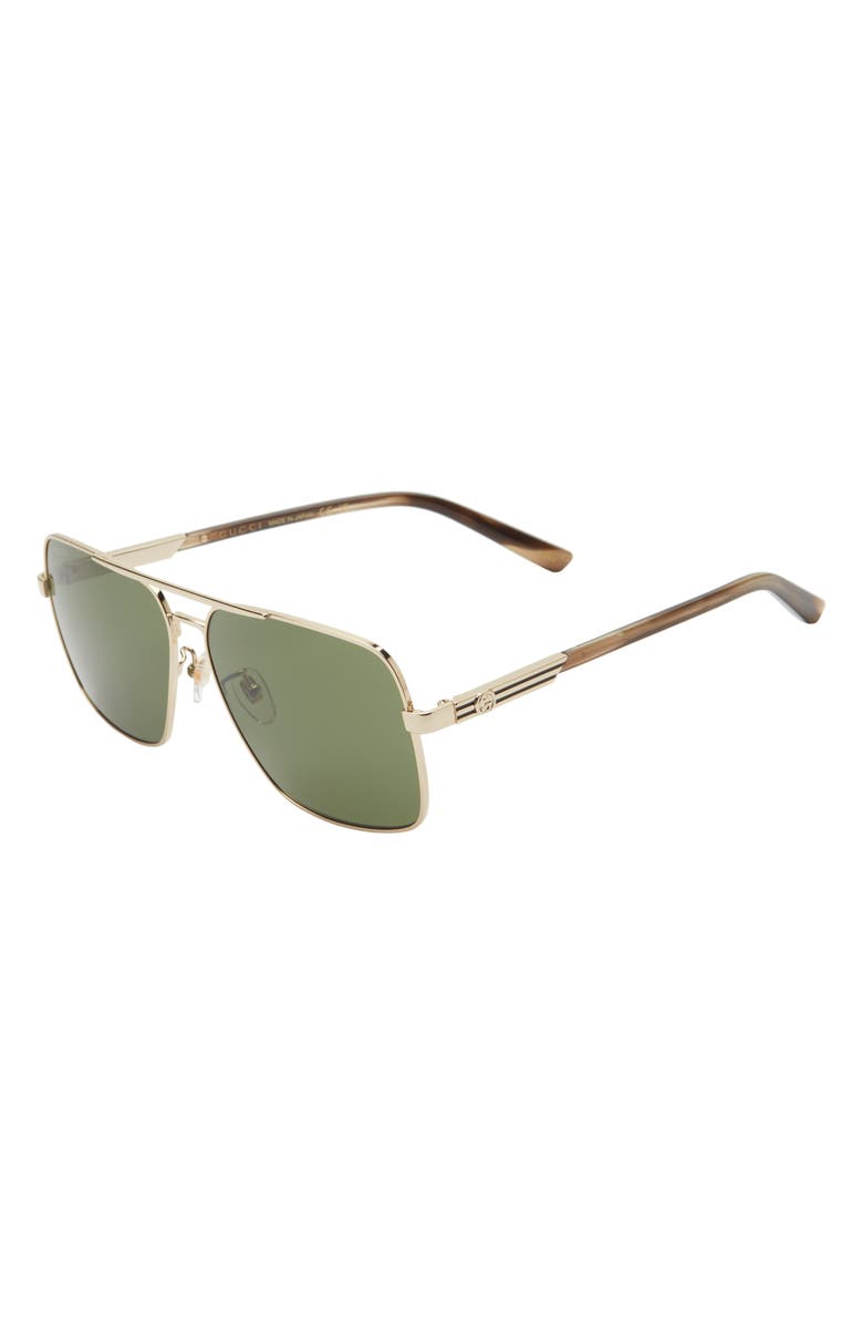 Gucci 62mm Aviator Sunglasses, Alternate, color, Gold Havana Green