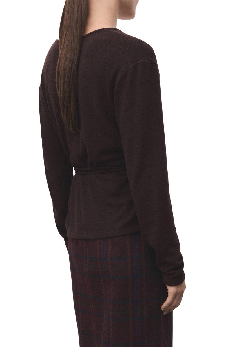 MANGO Belted V-Neck Cardigan, Alternate, color, Brown