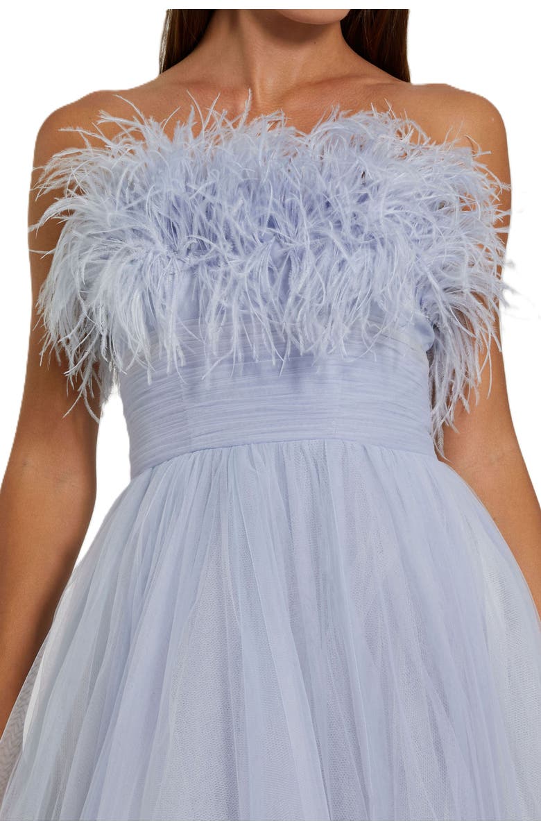 Mac Duggal Women's Ombre Strapless Ombre Feather Tulle Gown, Alternate, color, Blue Ombre
