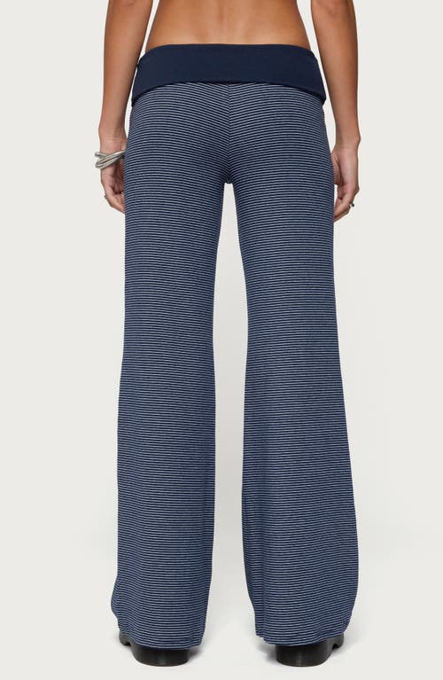 Edikted Amarna Striped Fold Over Pants In Blue