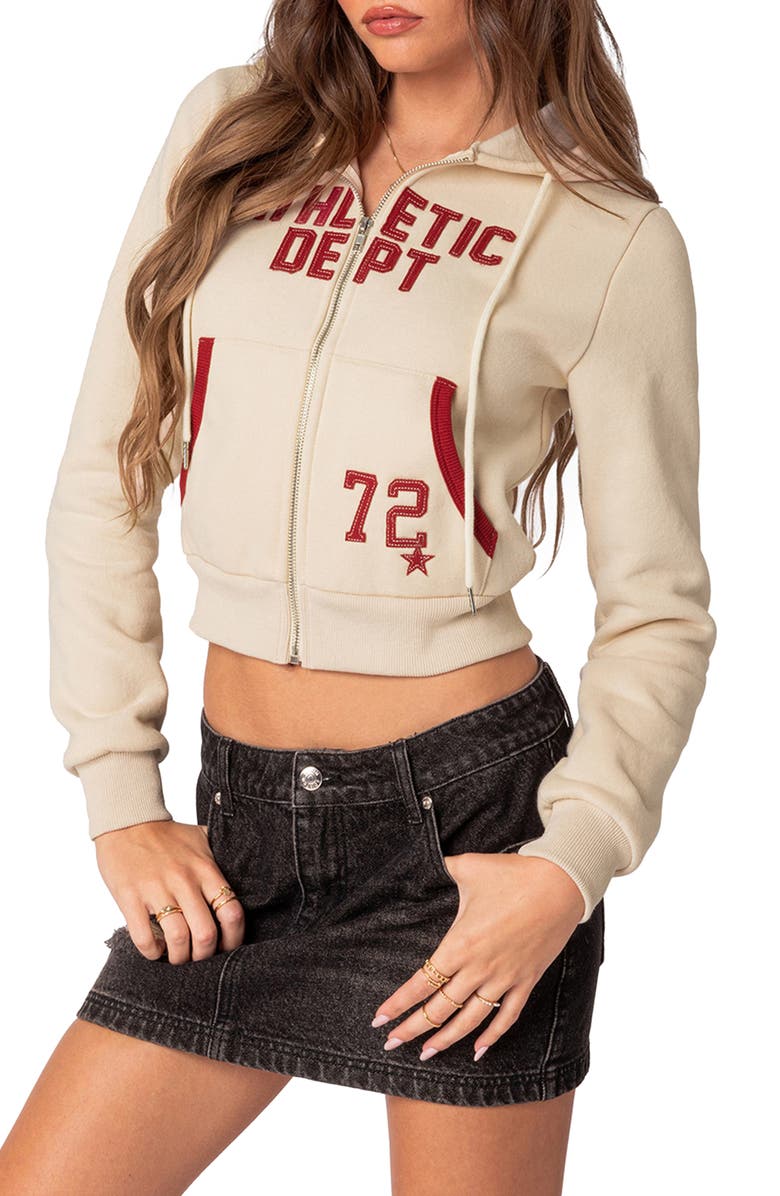 EDIKTED Athletic Dept Front Zip Crop Hoodie, Alternate, color,