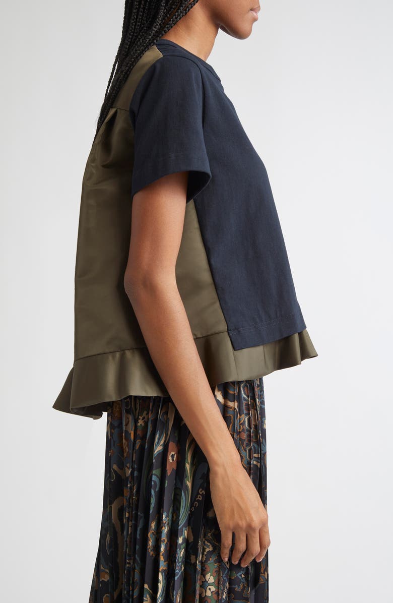 Sacai Mixed Media Nylon Twill & Cotton Jersey Pocket T-Shirt, Alternate, color, Navy/ Dark Khaki