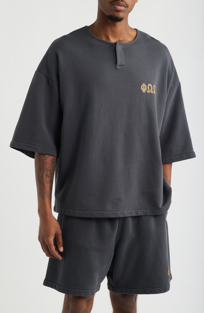 Fear of God Essentials Henley Graphic Cotton Sweatshirt, Main, color, Washed Iron Grey