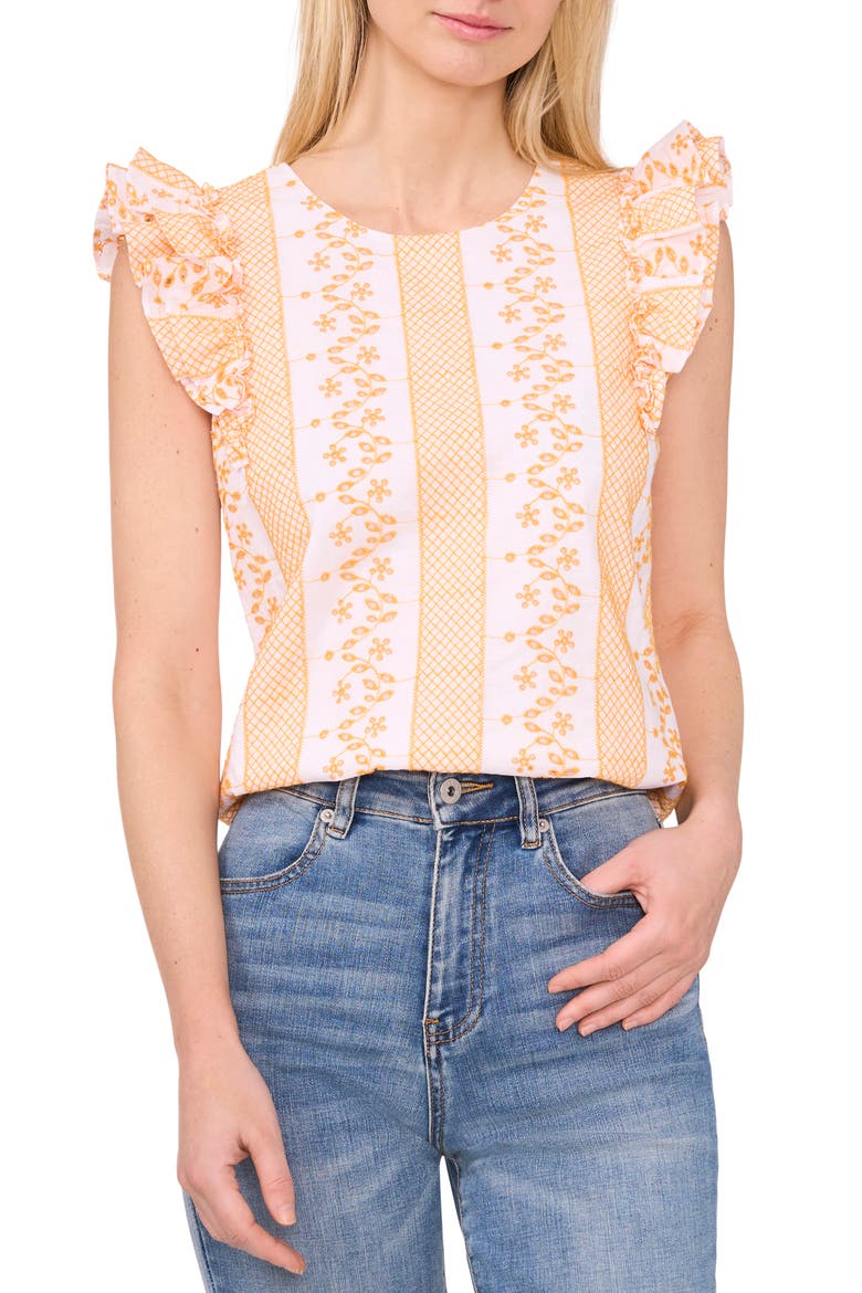 Embroidered Ruffle Sleeve Top, Main, color, ULTRA WHITE