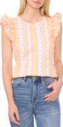 CeCe Embroidered Ruffle Sleeve Top