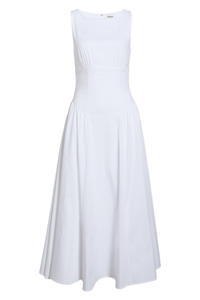 Gwen Shaped Waist Stretch Cotton Dress, Alternate, color, WHITE