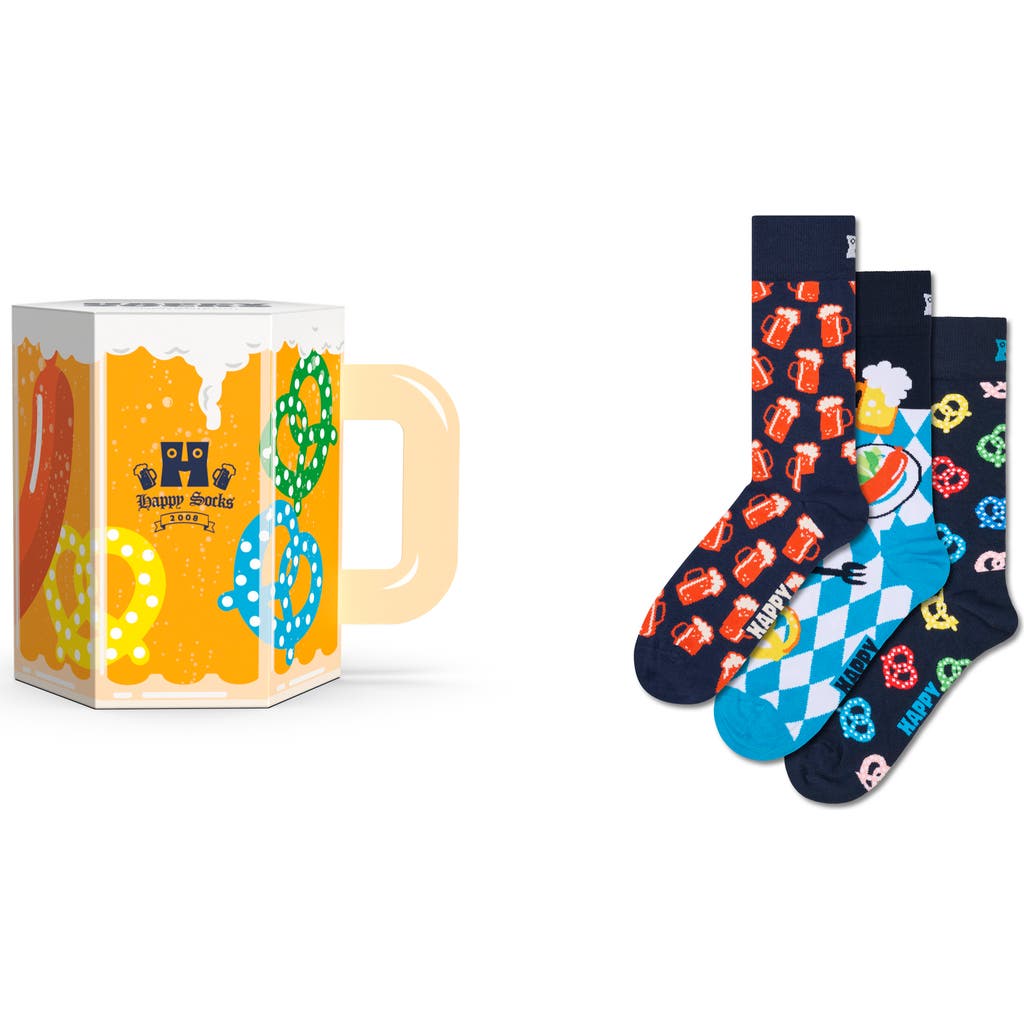 Happy Socks Assorted 3-Pack Beer Glass Cotton Blend Socks Gift Box in Navy  product