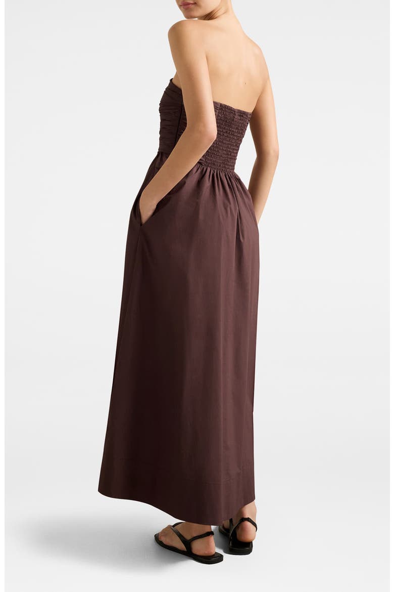 Siara Strapless Ruched Midi Dress, Alternate, color, CHOCOLATE