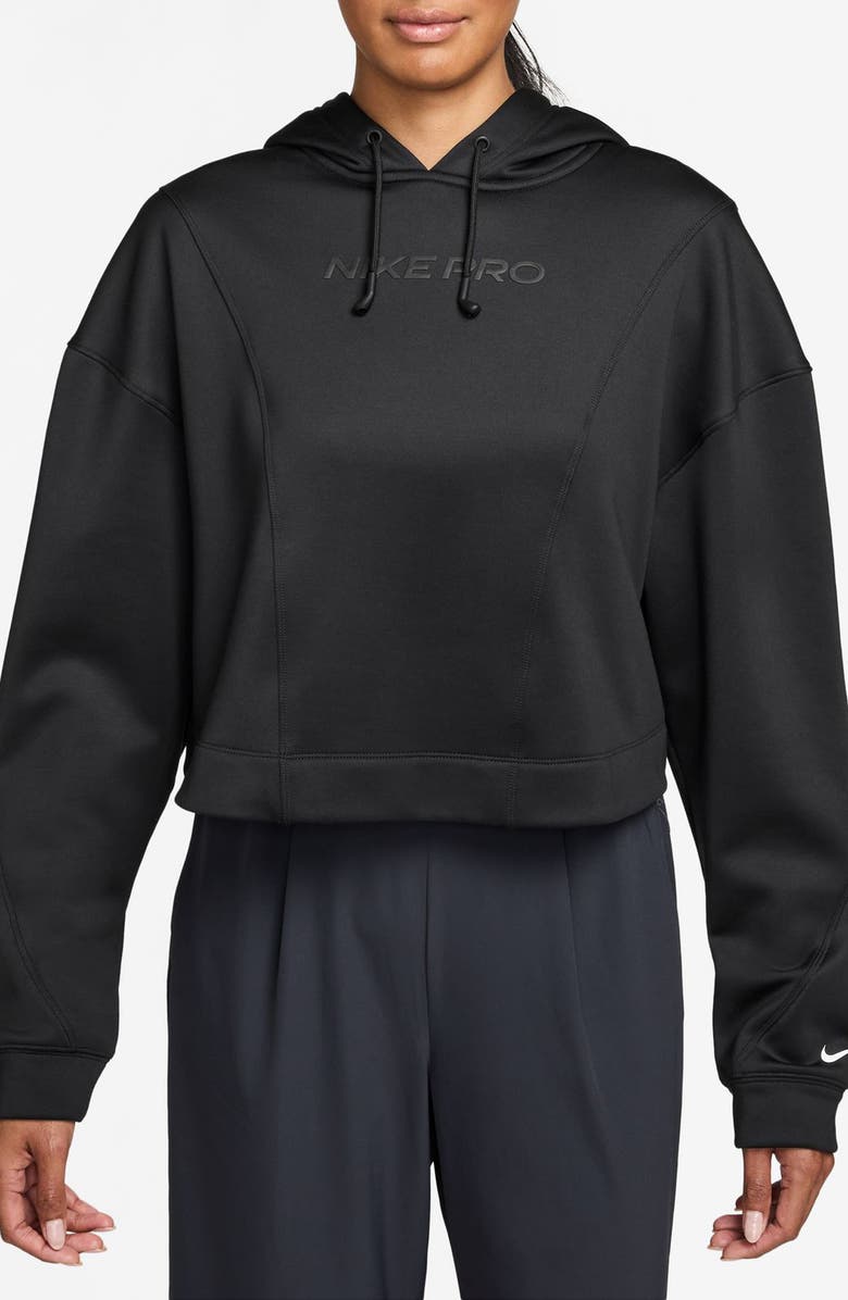 Nike Pro Therma-FIT Fleece Hoodie, Main, color, Black/ White