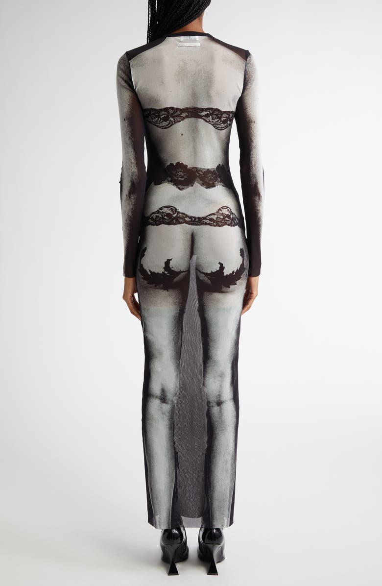 Jean Paul Gaultier Trompe l'Oeil Long Sleeve Mesh Dress, Alternate, color, 