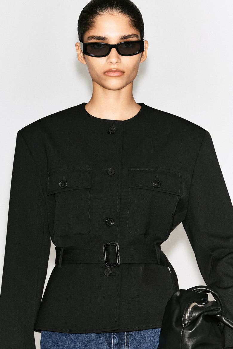 Belted Peplum Jacket, Alternate, color, BLACK