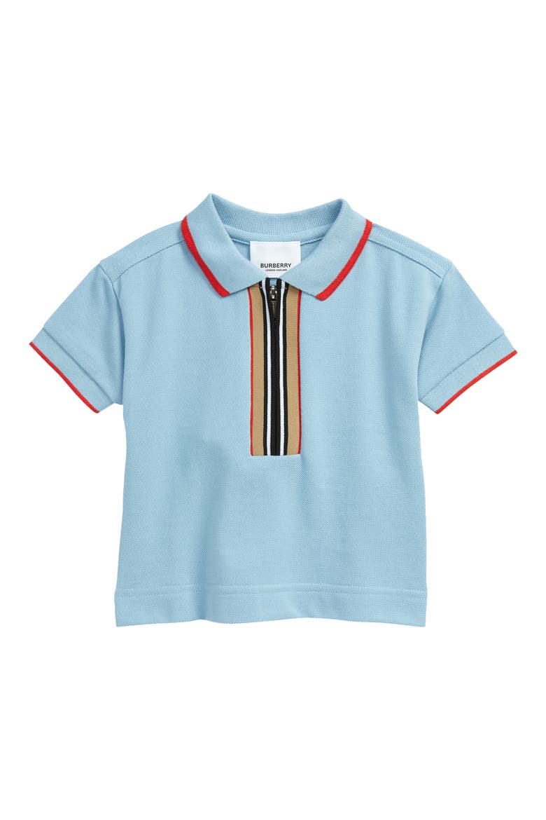 Kids' Mini Samuel Icon Stripe Cotton Piqué Zip Polo, Main, color, POWDERED BLUE