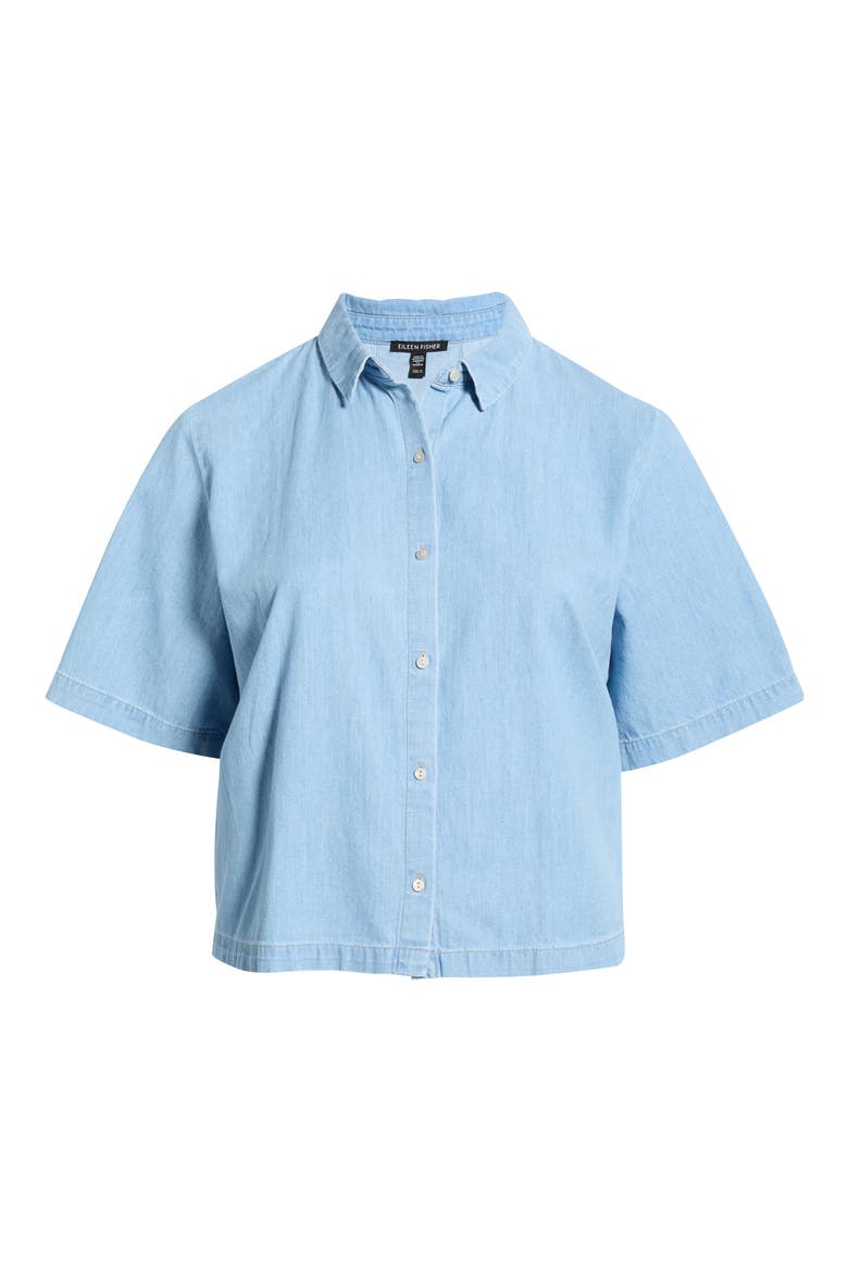 Classic Collar Elbow Length Sleeve Organic Cotton Button-Up Shirt, Alternate, color, LIGHT WASH