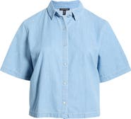 Eileen Fisher Classic Collar Elbow Length Sleeve Organic Cotton Button-Up Shirt