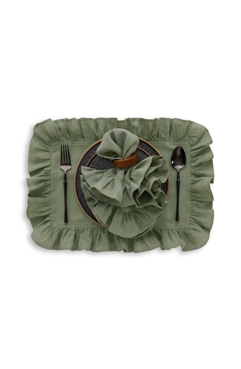 Solino Home Linen Dinner Napkins - Gabrielle Ruffle, 20" x 20", Alternate, color, Oil Green