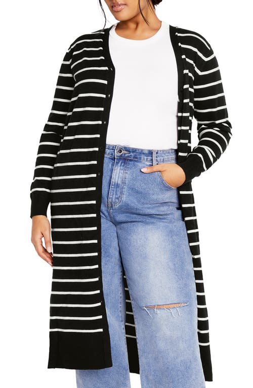 City Chic June Stripe Long Cardigan In Black