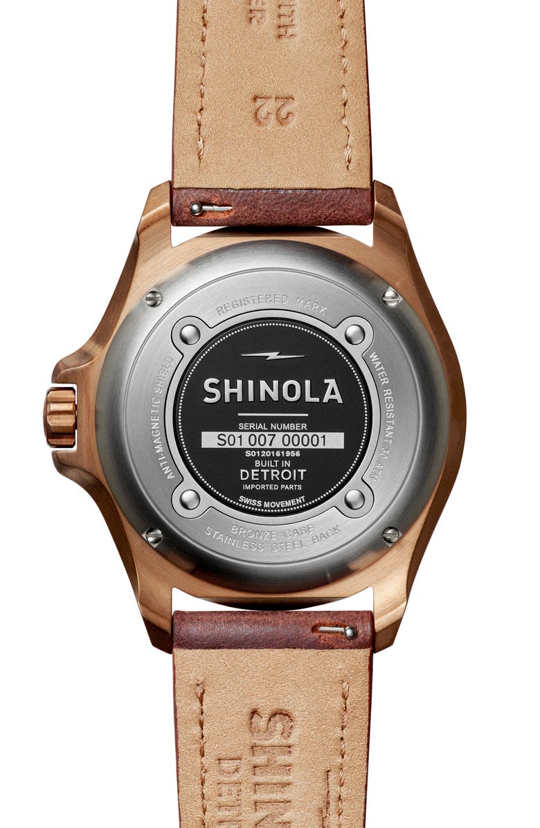 Shinola Monster Automatic Strap Watch, 43mm, Alternate, color, Teak/ Black/ Bronze