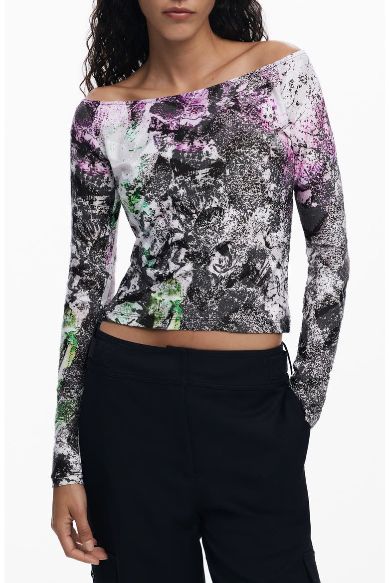Abstract Print Ballet Neck T-Shirt, Main, color, LILAC