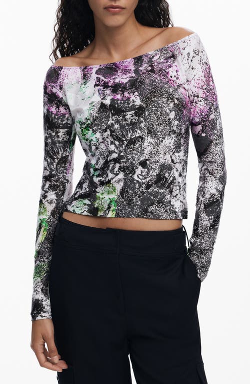 Desigual Abstract Print Ballet Neck T-shirt In Purple