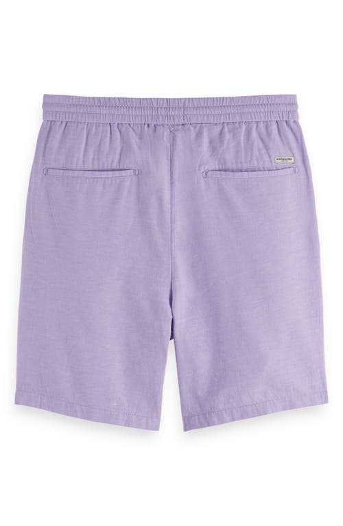 Scotch & Soda Flat Front Slub Cotton & Linen Twill Drawstring Bermuda Shorts In Bright Lavender