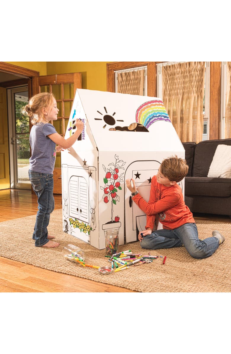 Easy Playhouse Kid's Art & Craft Blank Cardboard Clubhouse, Alternate, color, Multicolored