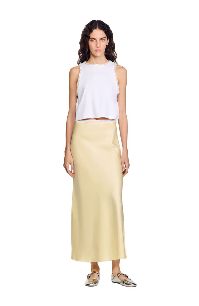 SANDRO Long satin-effect skirt, Alternate, color, 