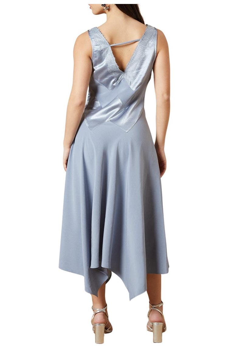 Oasis V-Neck Mesh Asymmetric Midi Dress, Alternate, color, Blue