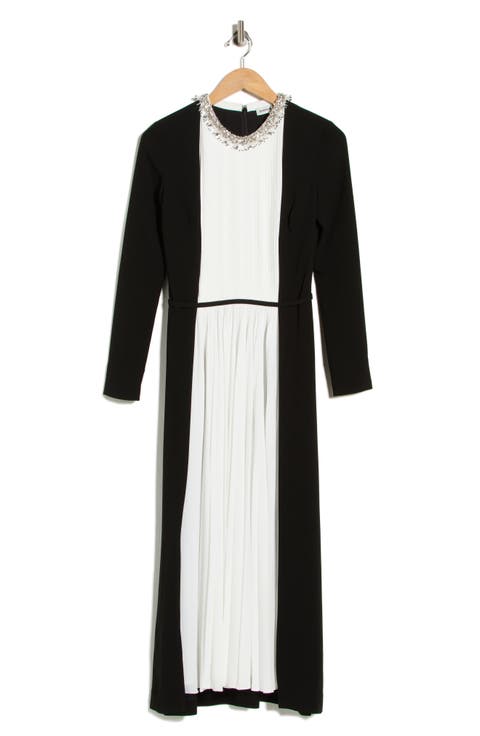 Esther Colorblock Embellished Long Sleeve Midi Dress