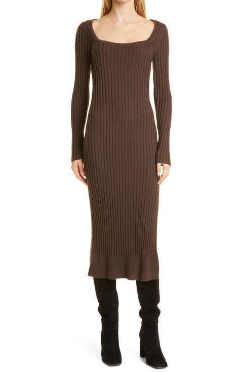 Benita Long Sleeve Wool Blend Rib Sweater Dress