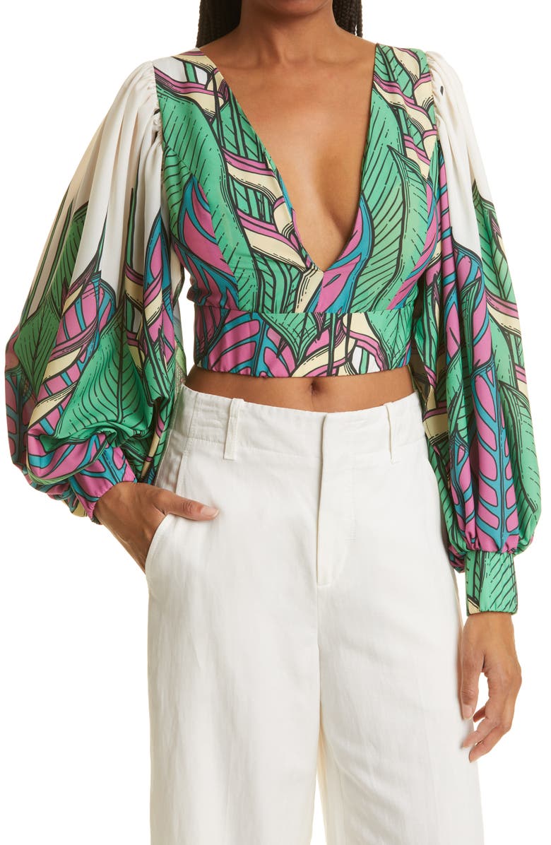 Kimberly Goldson Liyah Tropical Print Crop Blouse, Main, color, 