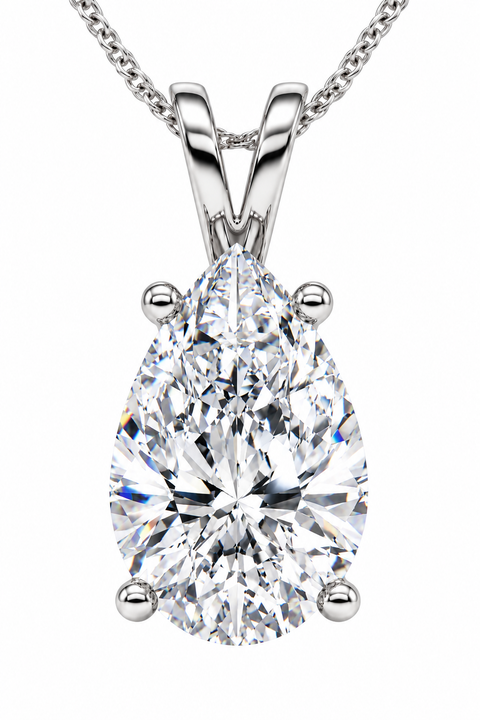 4ct Solitaire Pear Shape Diamond Pendant Lab Grown 14k Gold 18" Necklace