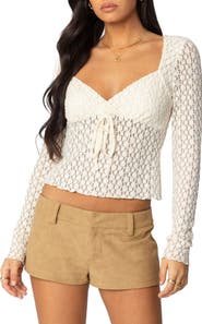 EDIKTED Laila Long Sleeve Lace Top