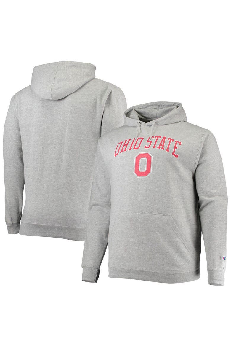 Men's Champion Heather Gray Ohio State Buckeyes Big & Tall Arch Over Logo Powerblend Pullover Hoodie, Alternate, color, Heather Gray