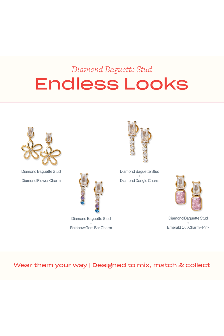 Diamond Baguette Hypoallergenic Flatback Stud Earrings, Alternate, color, Gold