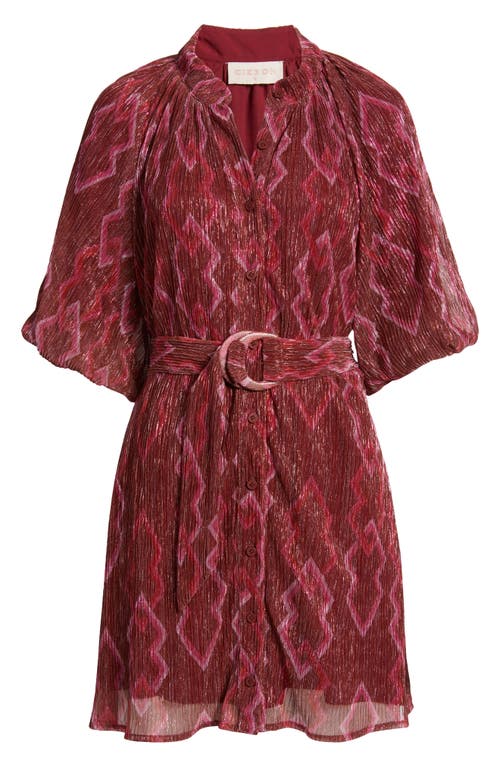 CIEBON CIEBON ANISTON METALLIC BELTED PLISSÉ SHIRTDRESS