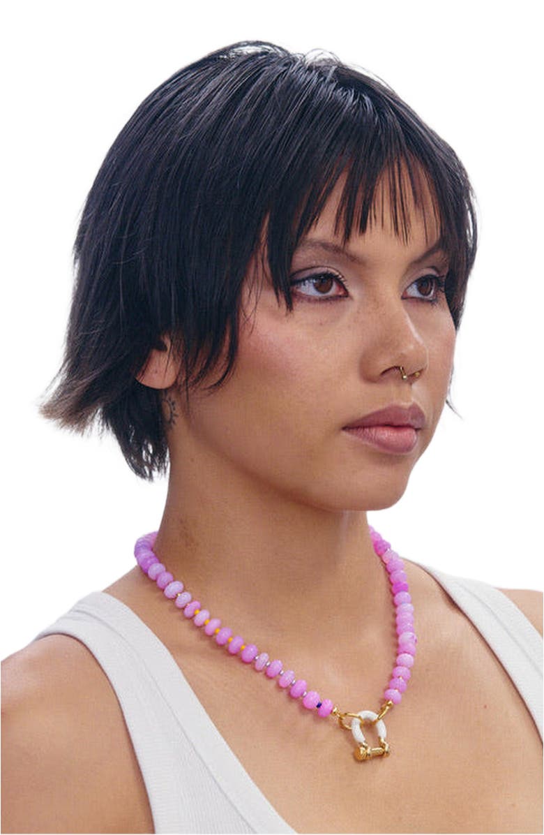 SHOP SPICY DAN Louie Pink Opal Gold Plated Necklace, Alternate, color, Pink