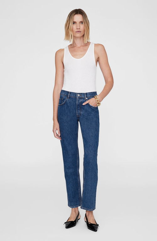 Anine Bing Kate Mid Rise Straight Jeans In Washed Blue In Blue